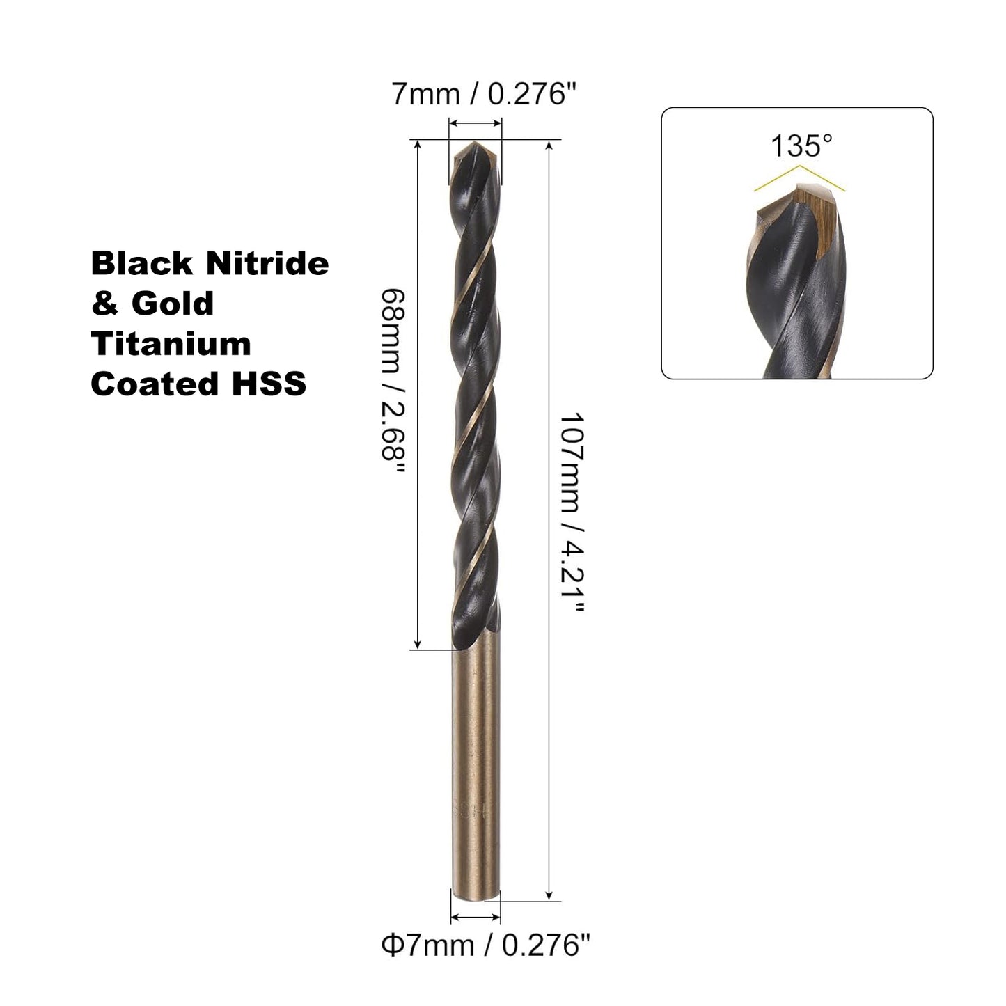 7mm HSS Drill Bit | Black Nitride & Gold for Wood & Resin Pen Blanks | HSS | Pen Turning