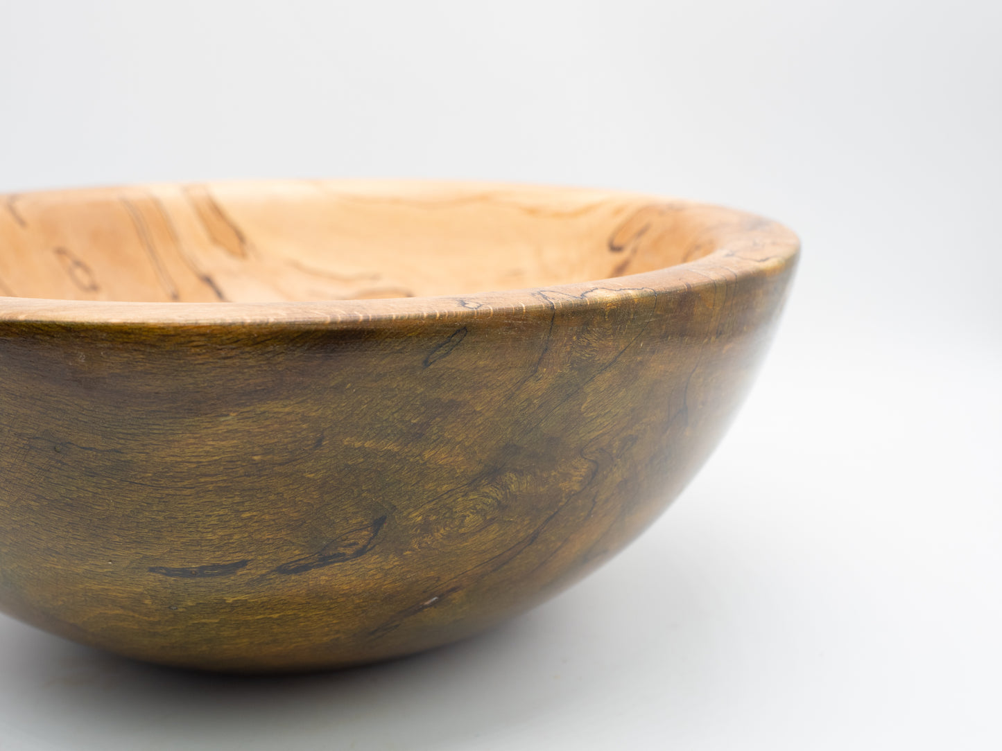 Beautiful Wooden SPALTED OAK Bowl Coloured in Greens & Yellow - Handmade, Wood Turned and Very Unique