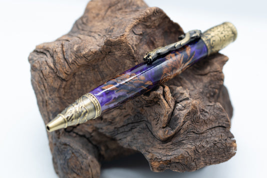PINECONE & Resin DRAGON Purple Antique Gold Dragon Pen
