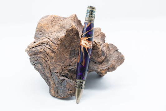 PINECONE & Resin Gothic Electric PURPLE Gothic style Pen in Antique Brass
