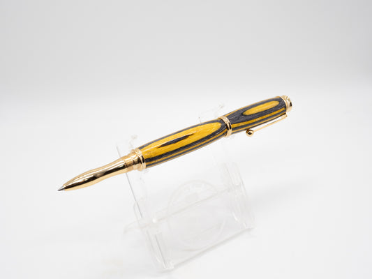 Multi Coloured YELLOW / BLACK ViVi-Ply™ Executive Ballpoint Pen with GOLD Trim