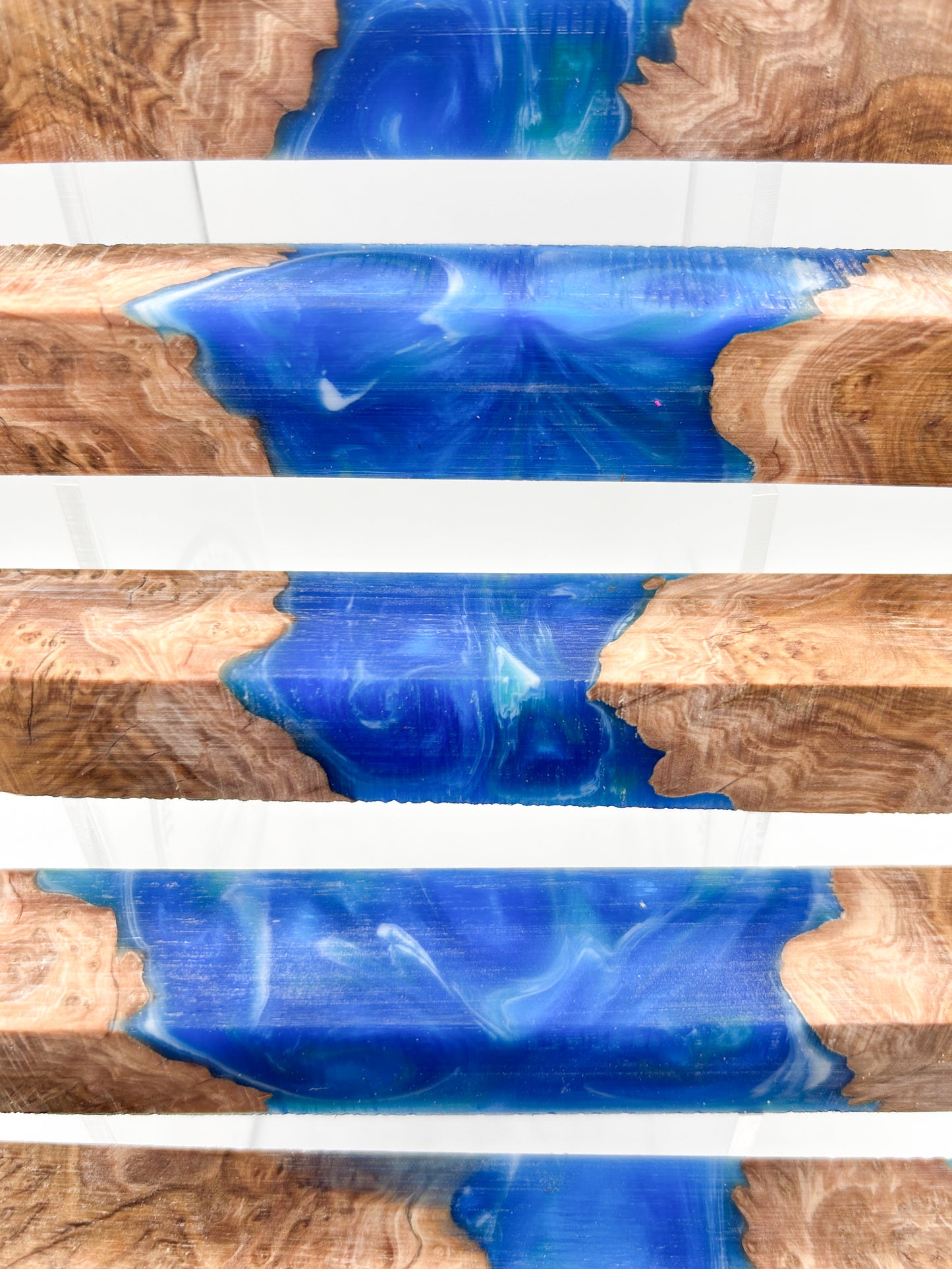 Stabilised Brown Mallee Burr / Burl Wood | Hybrid | Blues & White Swirls | Alumilite Resin Pen Blanks