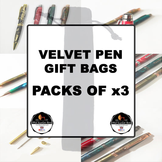 VELVET Pen Gift Bags | Black | 3 Pack | Pen Turning