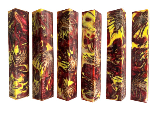 Pinecones | Blood Red / Yellow with a hint of White | Alumilite Resin Pen Blanks