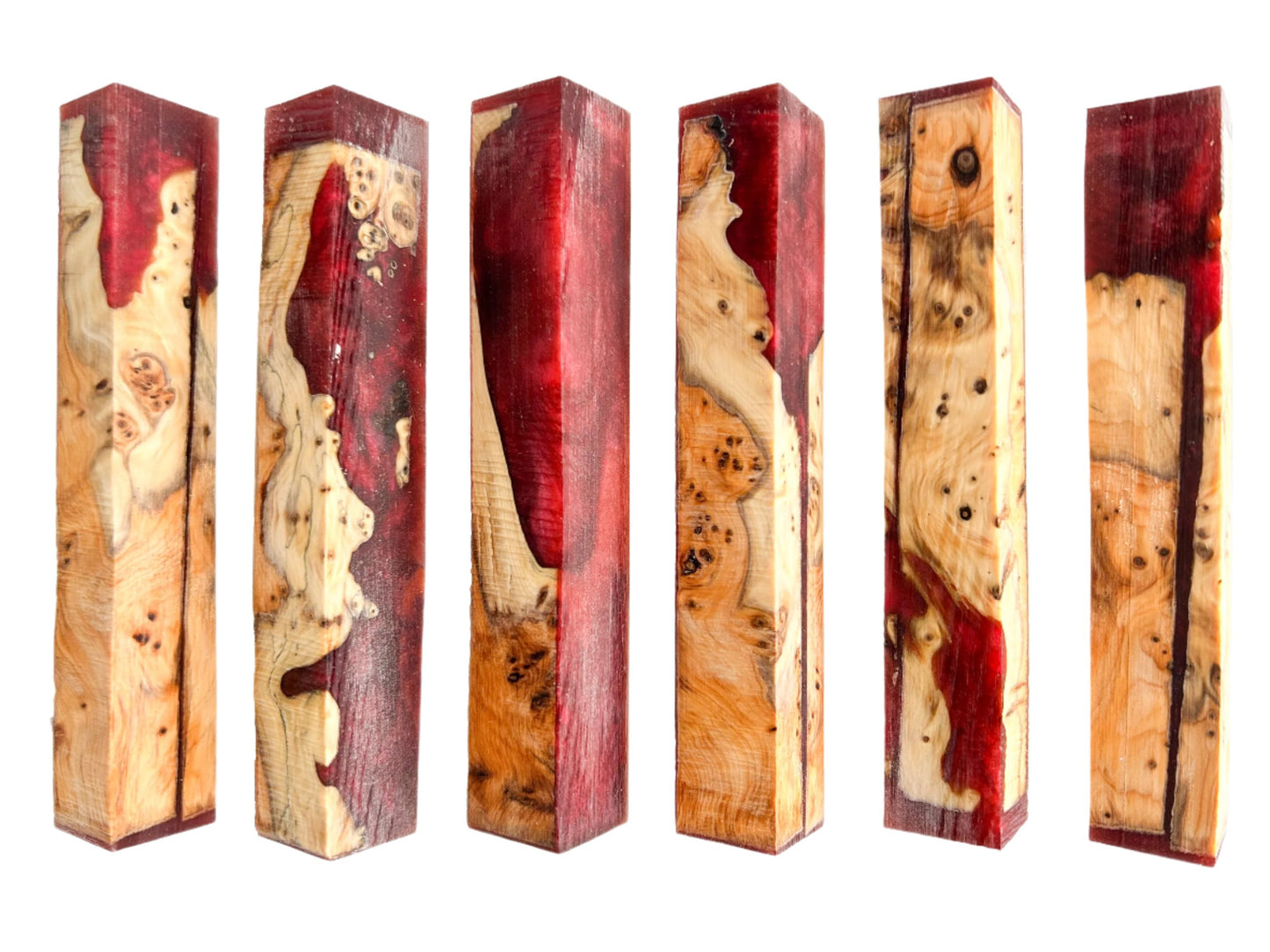 Yew Burr / Burl | Deep Blood Red Swirls | Alumilite Resin Pen Blanks