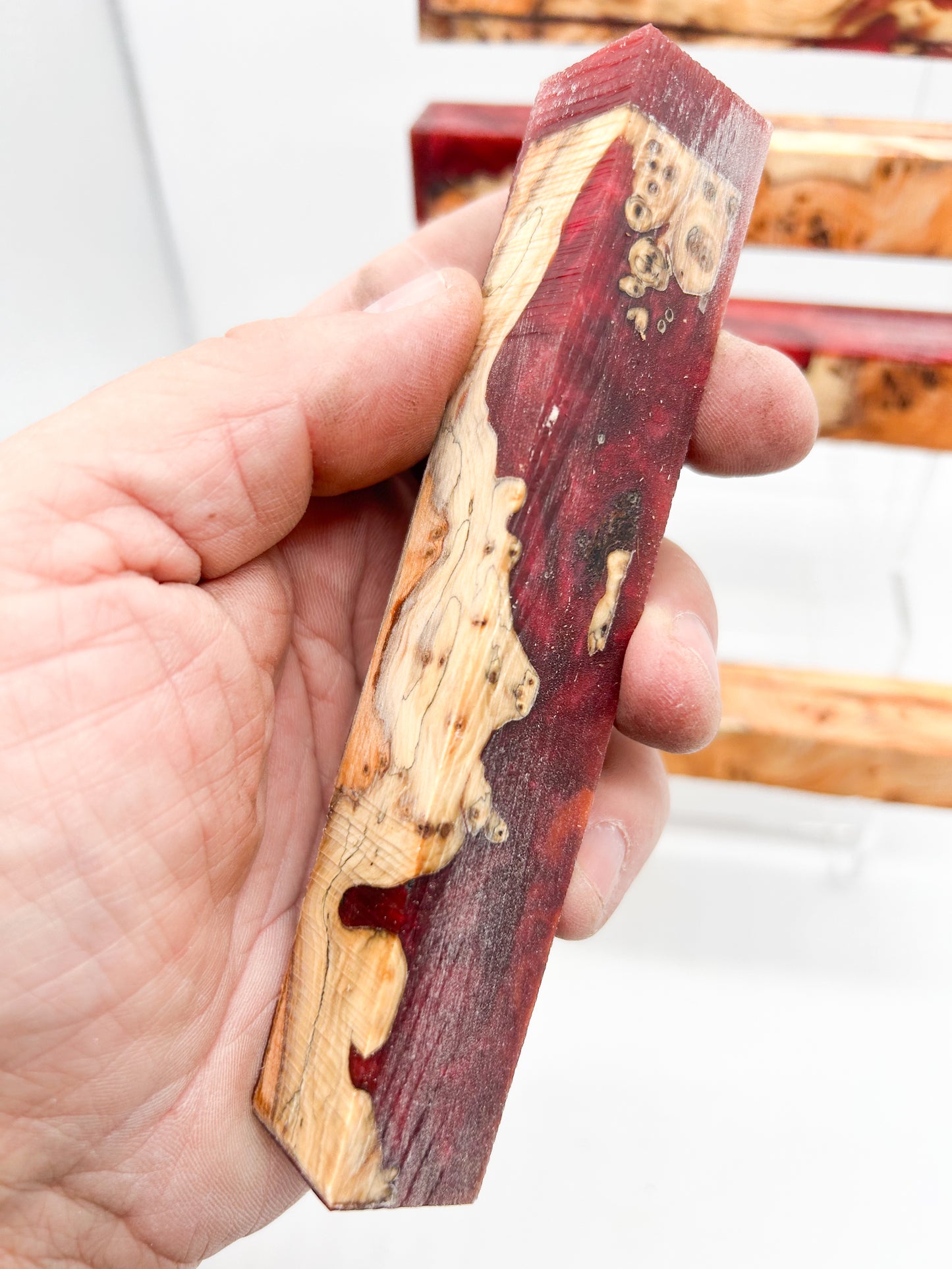 Yew Burr / Burl | Deep Blood Red Swirls | Alumilite Resin Pen Blanks