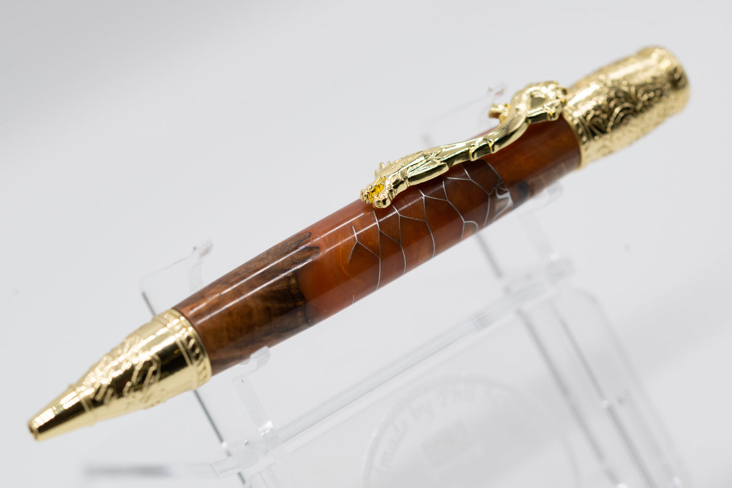 Resin and Oak Burr Orange/Antique Bronze DRAGON Pen