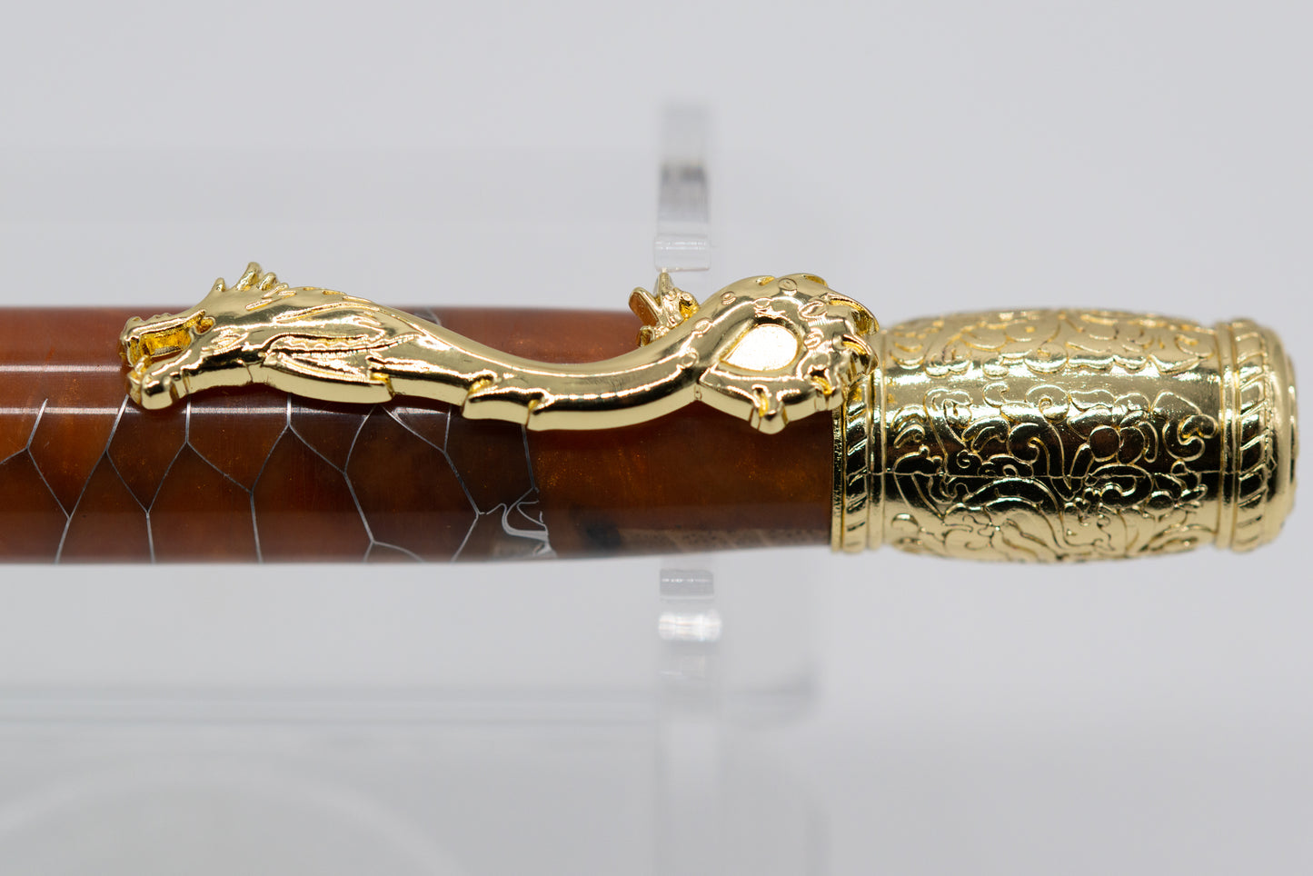 Resin and Oak Burr Orange/Antique Bronze DRAGON Pen