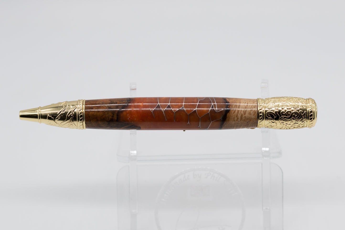 Resin and Oak Burr Orange/Antique Bronze DRAGON Pen