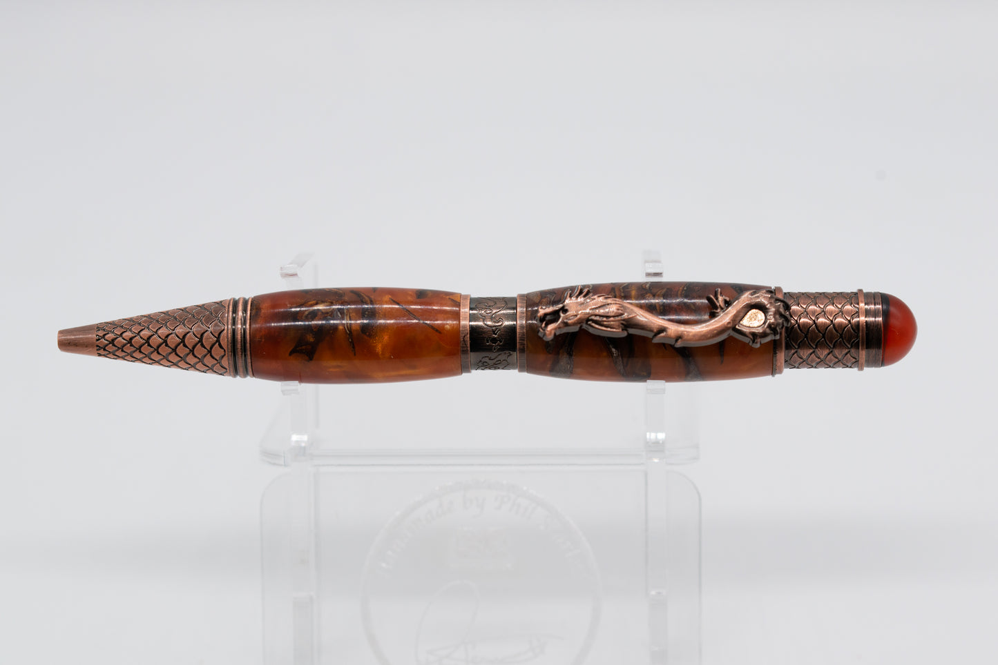 PINECONE & Resin DRAGON  Orange/Antique Bronze Ball Point Pen