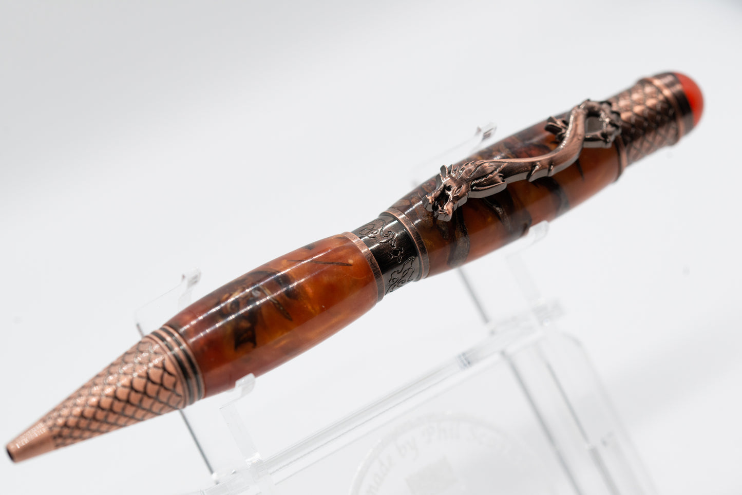 PINECONE & Resin DRAGON  Orange/Antique Bronze Ball Point Pen