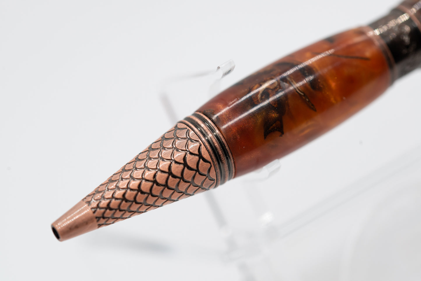 PINECONE & Resin DRAGON  Orange/Antique Bronze Ball Point Pen