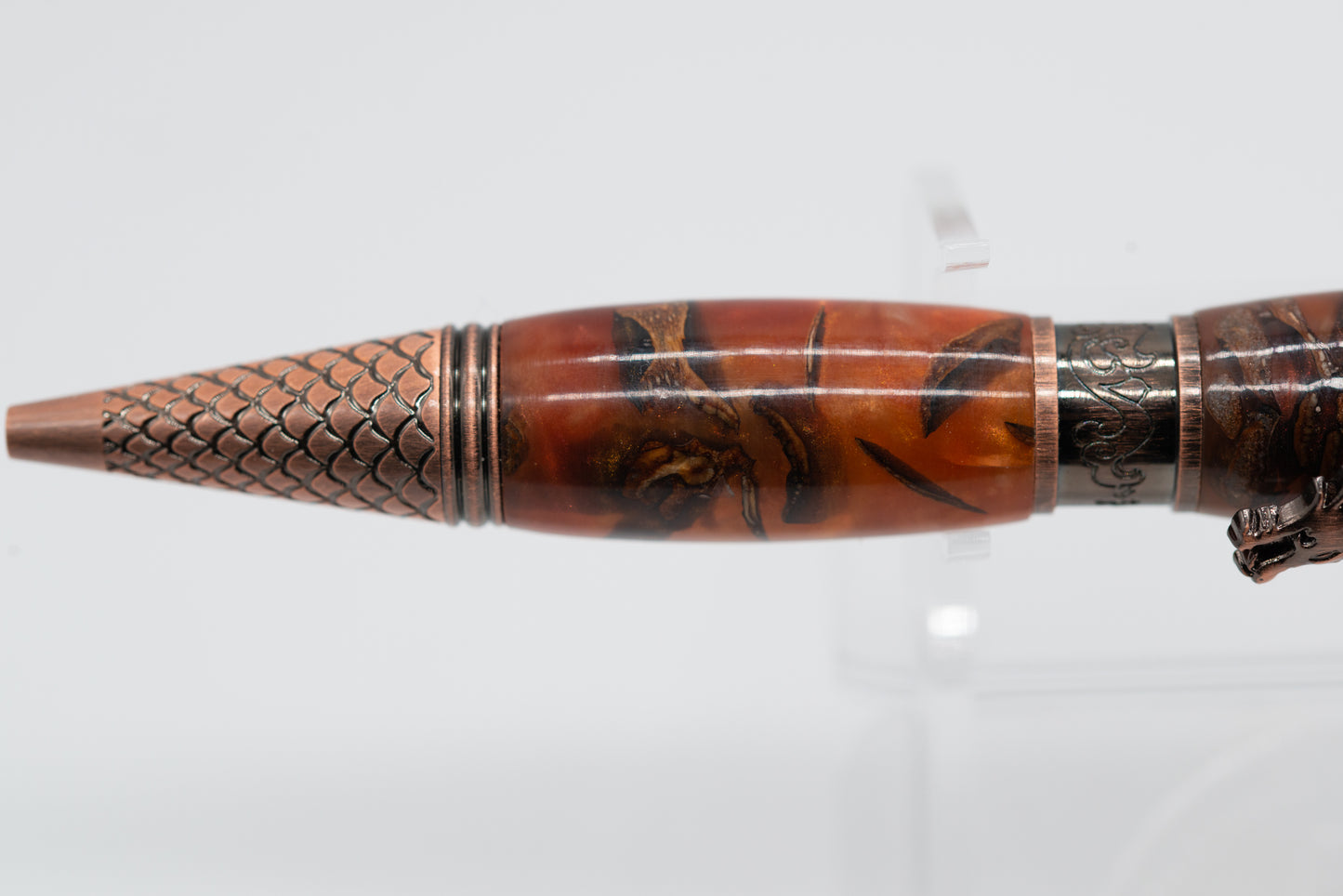 PINECONE & Resin DRAGON  Orange/Antique Bronze Ball Point Pen