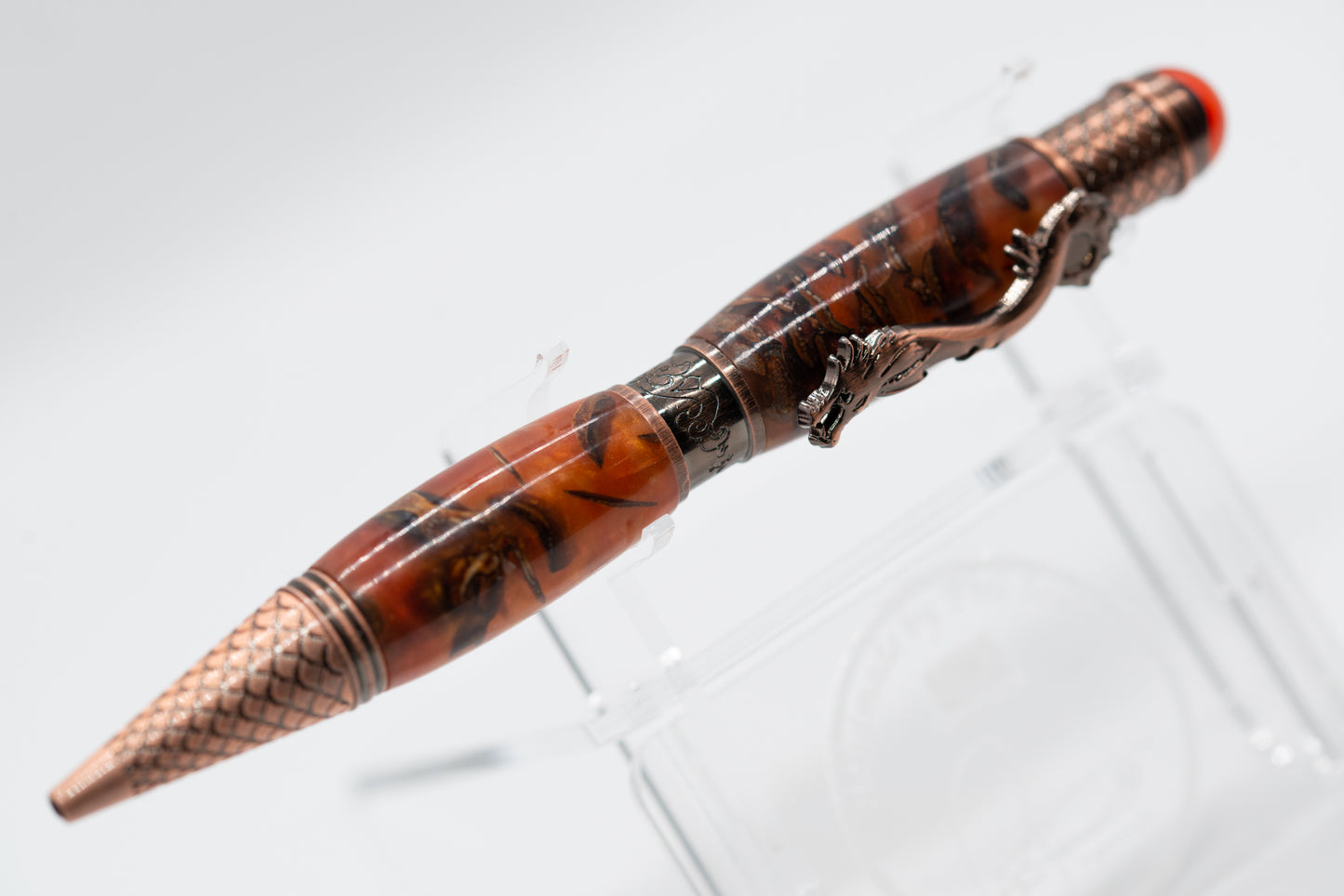 PINECONE & Resin DRAGON  Orange/Antique Bronze Ball Point Pen