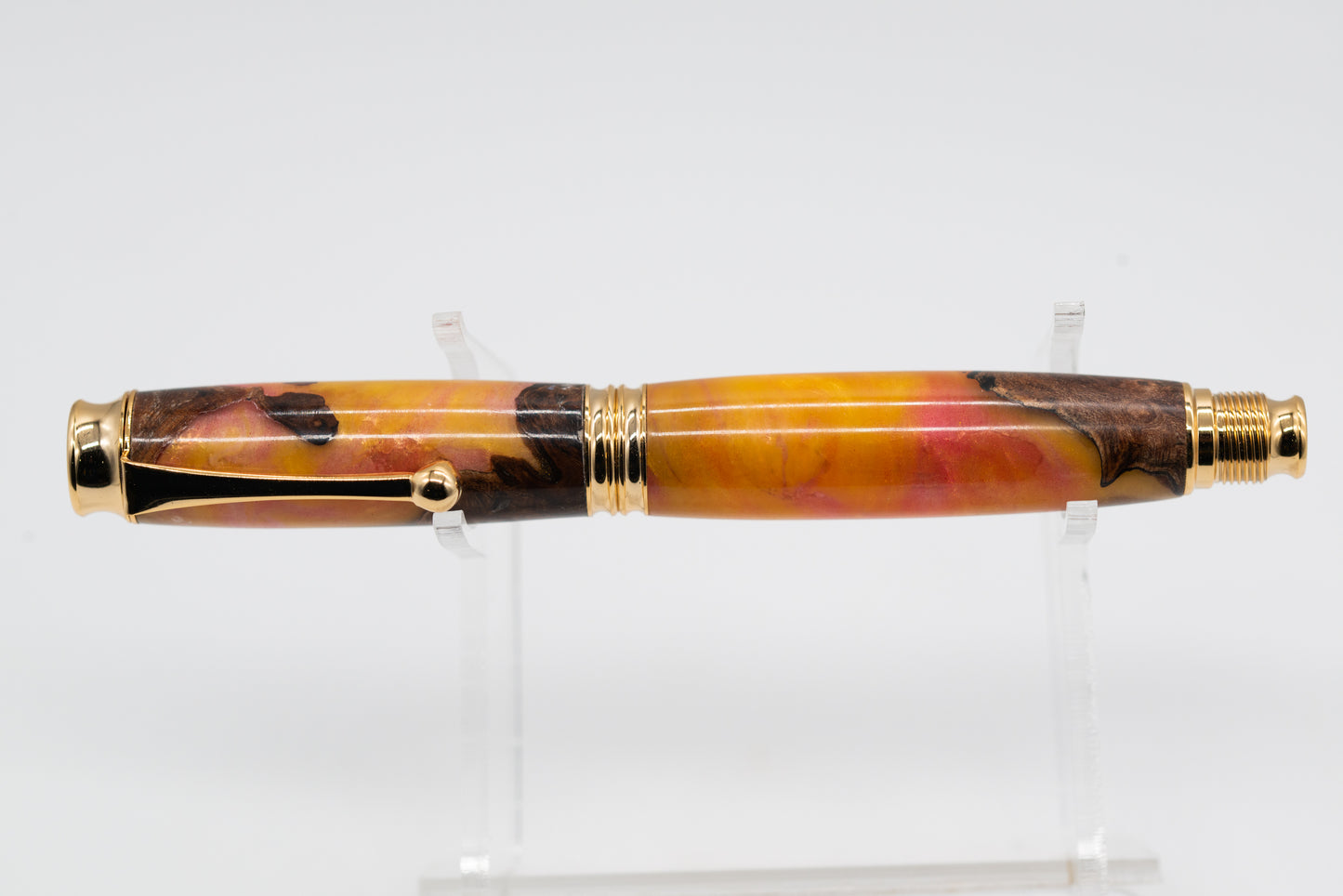 ELM Burr / Burl Resin GOLD Trim Gold & Pink Ball Point Pen