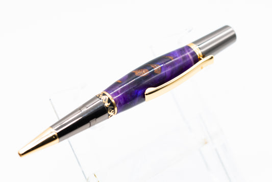 PINECONE & Resin GOLD Trim Electric Purple Swirls  Everyday Executive Ball Point Pen