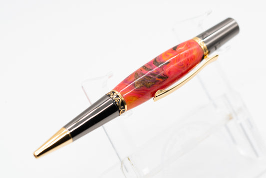 PINECONES & Resin GOLD Trim Unique Pink/Yellow/Red Swirls  Everyday Executive Ball Point Pen