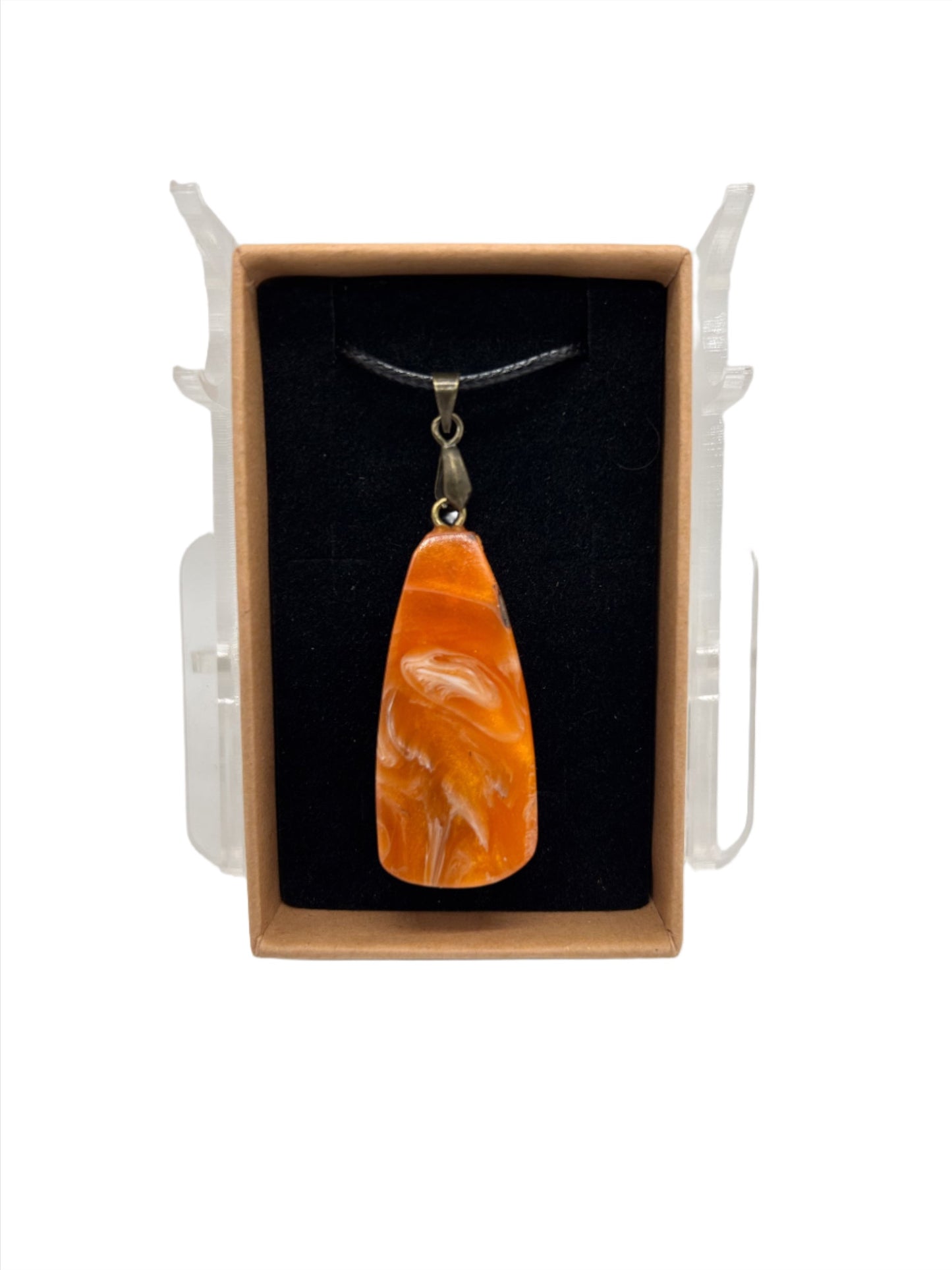 Unisex Pendant with Orange Resin With White Swirls